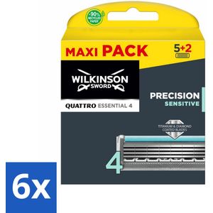 Wilkinson Sword - Navulmesjes - Quattro Essential Sensitive - Zacht - 7 mesjes - Voordeelverpakking - 6 stuks