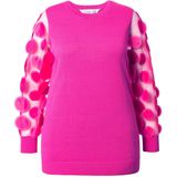 MIAMODA MIAMODA - Dames - Trui comfort fit lange mouwen met 3S-applicaties - Hibiscusrood - Maat 42+