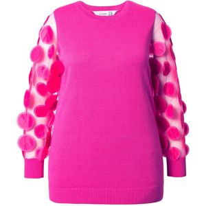 MIAMODA - Dames - Trui comfort fit lange mouwen met 3S-applicaties - Hibiscusrood - Maat 42+