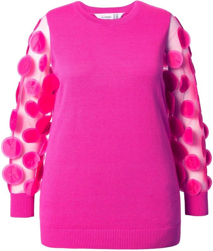 MIAMODA - Dames - Trui comfort fit lange mouwen met 3S-applicaties - Hibiscusrood - Maat 42+