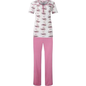 Dames pyjama gebloemd korte mouw roze M
