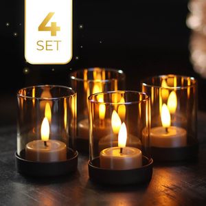 KENN - Lichtermeer - Waxinelichthouders - Zandkleurig Glas - Set van 4