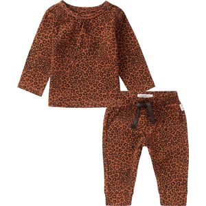 Noppies - Kledingset - 2delig - broek Berville bruin met panterprint - shirt Mekuze bruin met panterprint - Maat 56