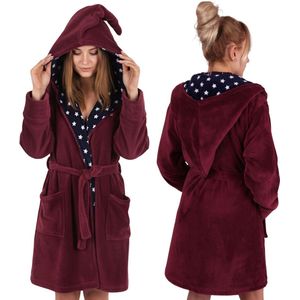 Harry Potter Bordeaux, VROUWEN badjas met ceintuur, WARME badjas met zakken, zachte kamerjas met capuchon
