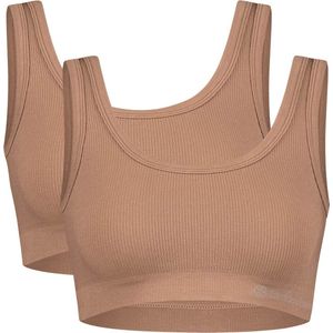 Comfortabel & Zijdezacht Bamboo Basics Ruby - Bamboe Rib BH (Multipack 2 stuks) Dames - Naadloos - Ondergoed - Tan - M