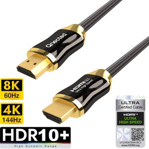 Qnected® HDMI 2.1 kabel 2 meter | Gen 2 Certified | 4K 120Hz & 144Hz, 8K 60Hz Ultra HD | Ultra High Speed | 48 Gbps | PS5, Xbox Series X & S | Charcoal Black