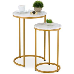 bijzettafel - set van 2 - 2 groottes - metalen poten - wit-goud