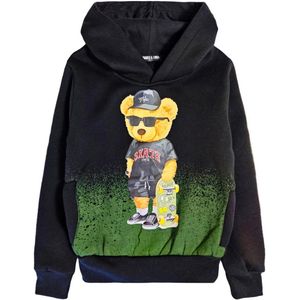 Hoodie, Kind, met beer, capuchon maat 98/104 sweater kleur groen zwart teddy bear zeer mooie kwaliteit!