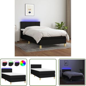 The Living Store Boxspring met matras en LED stof zwart 80x200 cm - Boxspring - Led Boxspring - Boxspring Met Led - Pocketveer Matras - Slaapcomfort