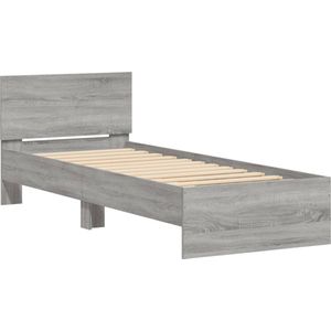 vidaXL - Bedframe - met - hoofdeinde - bewerkt - hout - grijs - sonoma - 90x190 - cm