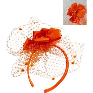 Mooie Handgemaakte Fascinator Oranje Bloem, parels en Gaas -diadeem/tiara/sluier Oranje bloem haarband | Smart Casual| Gala |TeaParty| Prinsjesdag| Cocktail| Nederland koningsdag feest