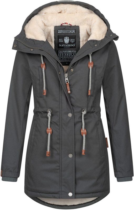 Navahoo - Ireliaa - Parka - Antraciet - Windafstotende winterjas met teddyvoering en capuchon