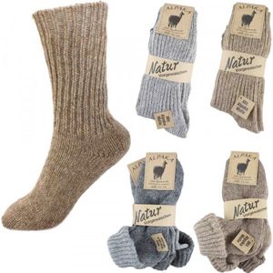 2 paar alpaca sokken - warme wintersokken - thermosokken - huissokken - unisex - maat 43-46 - donkerbruin - medium