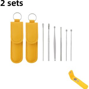 2 sets - Draagbare oordopjes - Oorreinigingsgereedschap met spiraalveer - Speciaal voor het reinigen van de oren - 6 oordopjes per set - Geschikt voor gezinsreizen - Geel