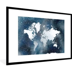 Fotolijst incl. Poster - Wereldkaart - Sterrenhemel - Waterverf - 120x80 cm - Posterlijst