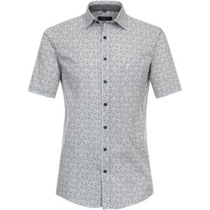 CASA MODA Sport comfort fit overhemd - korte mouw - popeline - blauw dessin - Strijkvriendelijk - Boordmaat: 39 - 40