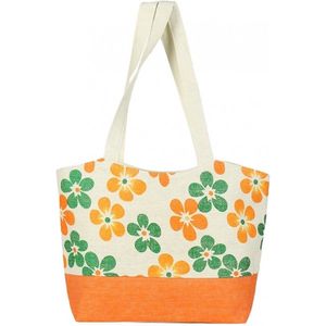 Strandtas Bloemen - Canvas - 50x35 cm - Oranje