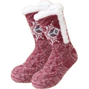 Huissokken - rood - fluffy slofsokken - anti slip sokken - huttensocken - one size - 36/41