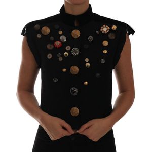 Zwart verfraaid bloemen militair jack vest