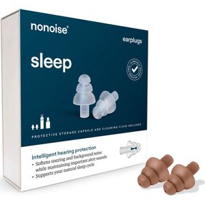 Nonoise - Slapen - Oordoppen - 1 paar - Anti Snurk - Herbruikbaar - 1 size fits all - inclusief opbergkoker + schoonmaakvloeistof - Uniek keramisch filter - 33 dB (SNR) - bruin