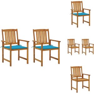 vidaXL Buitenstoelen - Gelatte hout - Stevig en stabiel - Blauwe kussens - Afmetingen- 61x57x92cm - Acaciahout - 2 stoelen - 2 kussens - Tuinstoel
