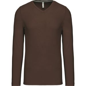 Kariban Herenshirt met lange mouwen en V-hals Chocolate - S