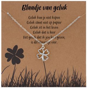Bixorp Luck Cadeau Ketting ""Blaadje van Geluk"" - Zilver Geplatineerd - Klavertje Vier Hanger in Cadeauverpakking - 38+8cm