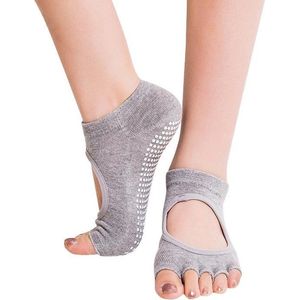 One Pair Open Toe Open Instep Anti-slip Sports Female Yoga Socks  Size: 34 - 39 (EUR) (Light Grey)