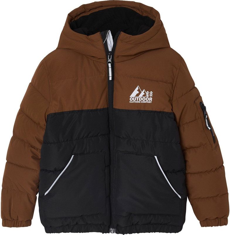 Tweekleurig Donsjack - Bruin - Jongens - Gevoerde Capuchon - Gerecycled Polyester