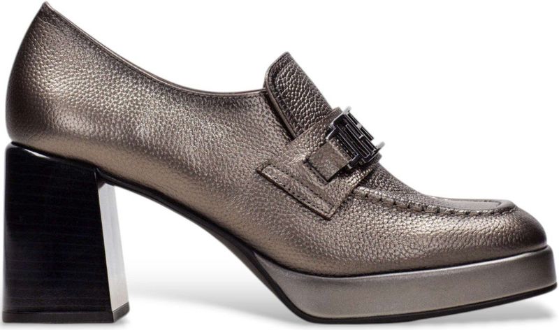 Hispanitas - Leren Mucassins - Brons - Licht Vierkante Loafers - Blokhak 7 cm