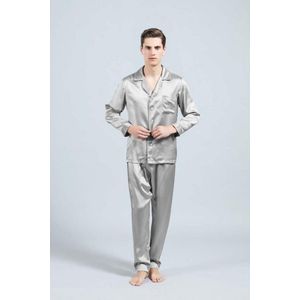 Heren zijden pyjama set (korte mouwen, korte broek), Parelmoer grijs, S