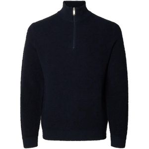 Selected Homme LS Knit Structure Half Zip Dark Sapphire