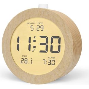 Digitale Houten Wekker met LCD Achtergrondverlichting en Temperatuurweergave