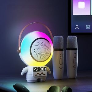 CHIWIN Karaokeset - Karaoke Speaker met 2 Draadloze Microfoons – Bluetooth Astronaut Speaker met LED Nachtlamp, Klok & Stembeïnvloeding – Voor Kinderen & Volwassenen