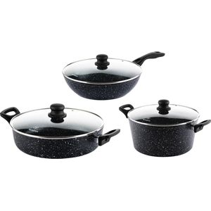 Westinghouse Pannenset - Black Marble - Wokpan 30cm + Hapjespan 28cm + Braadpan 28cm