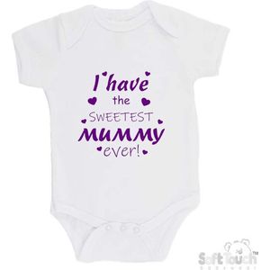 100% katoenen Romper ""I have the sweetest mummy ever!"" Moederdag Meisjes Katoen Wit/paars Maat 56/62