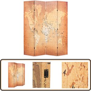 vidaXL Kamerscherm Wereldkaart - Geel - 160x170 cm Kamerscherm - World Map - Privacy Screen - Designkamerdecoratie - Vintage Style