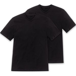 SCHIESSER American T-shirt (2-pack) - heren shirt korte mouw jersey v-hals zwart - Maat: S