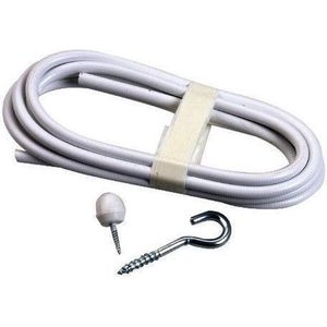 Gordijnspiraal garnituur 2,5mtr spiraal wit, met 2 paar bevestiging haken en doppen