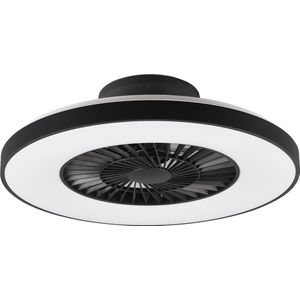 LED Plafondlamp met Ventilator - Plafondventilator - Trion Halma - 40W - Aanpasbare Kleur - Afstandsbediening - Dimbaar - Rond - Mat Zwart - Kunststof