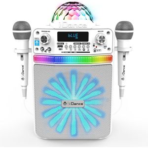 iDance Party Groove Portable 9-in-1 karaoke systeem WIT - Karaoke Set Kinderen - Met 2 microfoons