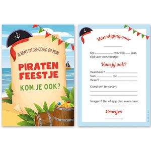 Uitnodiging kinderfeestje piraat - 10 stuks - Uitnodiging verjaardag - Inclusief enveloppen - Uitnodiging piratenfeestje