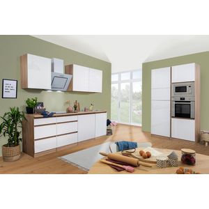 Goedkope keuken 345  cm - complete keuken met apparatuur Lorena  - Eiken/Wit mat - soft close - keramische kookplaat - vaatwasser  - oven - magnetron  - spoelbak