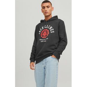 JACK & JONES Logo sweat hood slim fit - heren hoodie katoenmengsel met capuchon - zwart - Maat: M