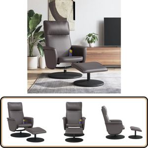 vidaXL Massagestoel met Voetenbank - Grijs Kunstleer Massagestoel - Relaxstoel - Elektrische Massage - Wellness - Comfort