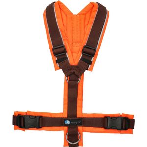 Annyx hondentuig-harnas-PROTECT Oranje-Bruin-maat M- MET VERHOOGDE ZICHTBAARHEID- geschikt voor borst omtrek 62 tot 74cm.