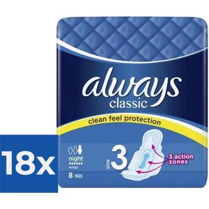 Always Classic Night - Clean Feel Protection - 1 x 8 stuks - Voordeelverpakking 18 stuks