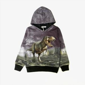 Kinder sweater Zwart Hoodie – Stoere Dino Print – Jongens & Meisjes – Trui - Sweater – Maat 92 – 65% Katoen