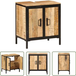 The Living Store Wastafelkast 55x35x60 cm massief mangohout en ijzer - Wastafelkast - Badkamerinrichting - Mangohout - Houten Kast - Vintage Badkamer