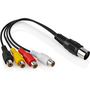 DIN naar tulp kabel - DIN 5-polig - 4x Tulp female - Stereo - Analoog - 0.2 meter - Zwart - Allteq